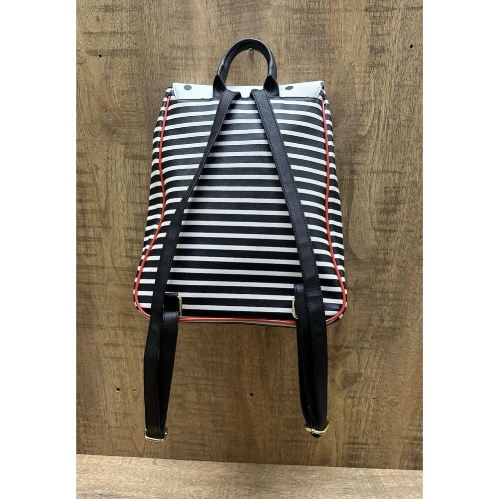 Disney Parks Paris Minnie Mouse black white stripe polkadot backpack - Picture 2 of 14